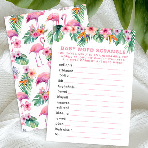 Flamingo Baby Shower Word Scramble Game Enclosure Card