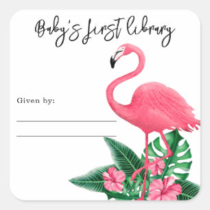Flamingo - baby's first library square sticker