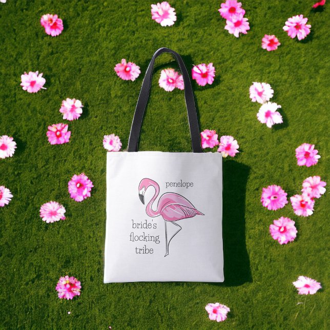 Flamingo Bachelorette Bride's Flocking Tribe Name Tote Bag (Creator Uploaded)