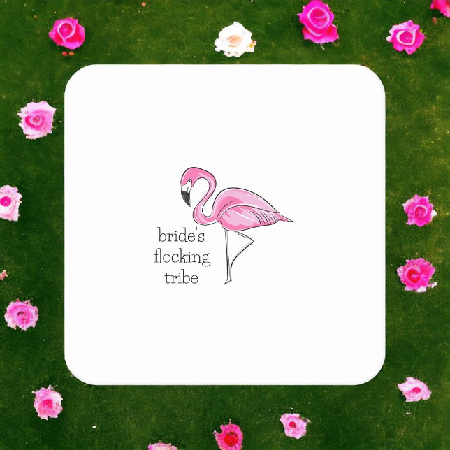 Flamingo Bachelorette Bridesmaid Flocking Tribe Square Paper Coaster (Creator Uploaded)