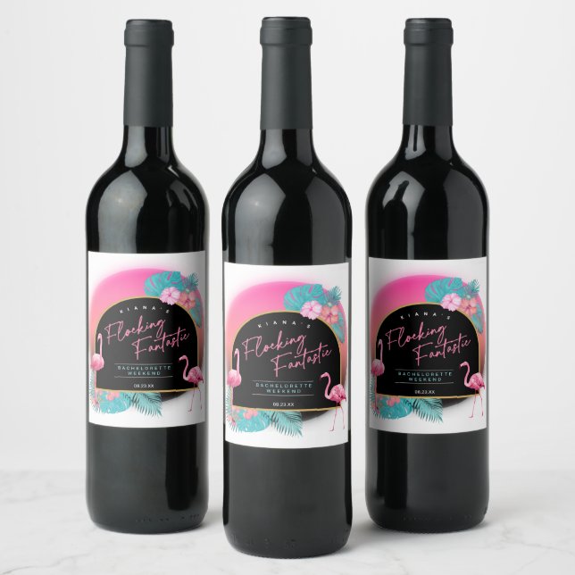 Flamingo Bachelorette Flocking Fantastic V1 ID930 Wine Label (Bottles)