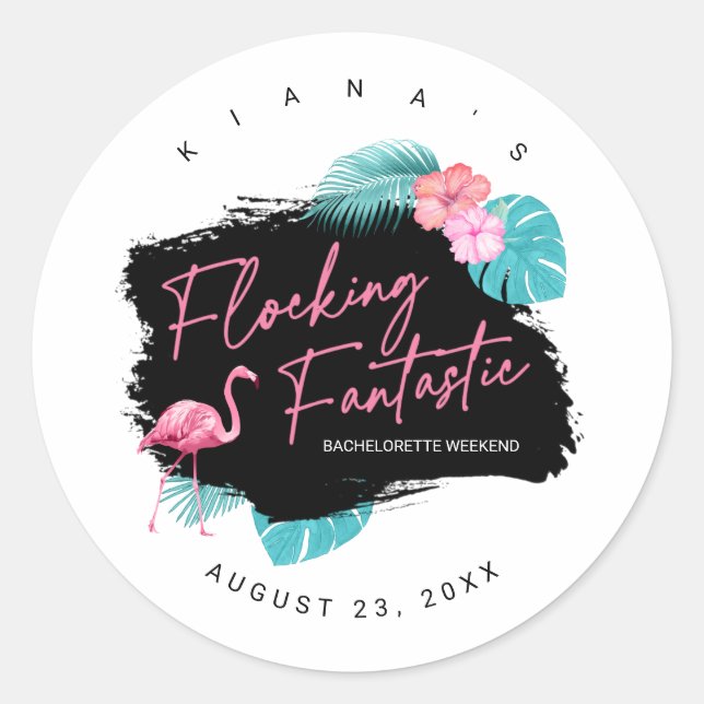 Flamingo Bachelorette Flocking Fantastic V2 ID930 Classic Round Sticker (Front)
