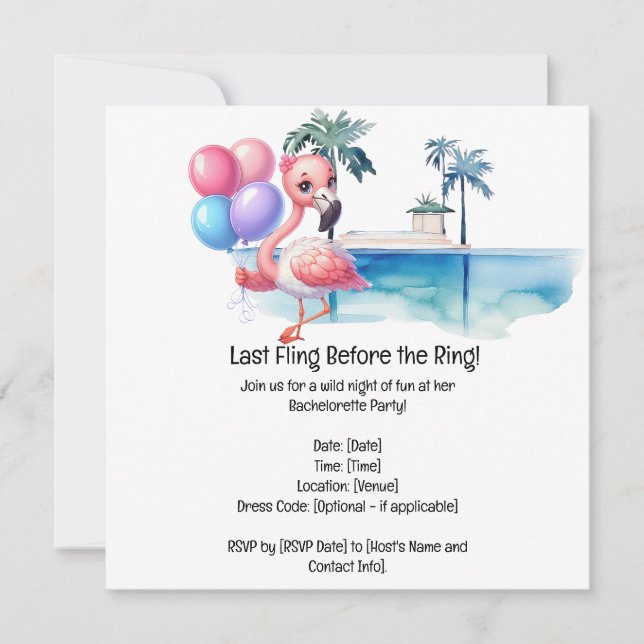 Flamingo Bachelorette Pool Party  Save The Date (Front)