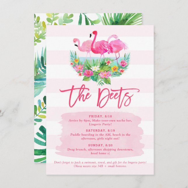 Flamingo Bachelorette Weekend Schedule Detail Card (Front/Back)