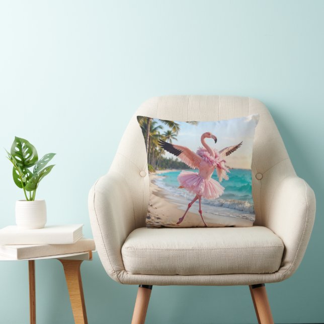 Flamingo Ballerina In a Pink Tutu On the Beach Cushion (Chair)