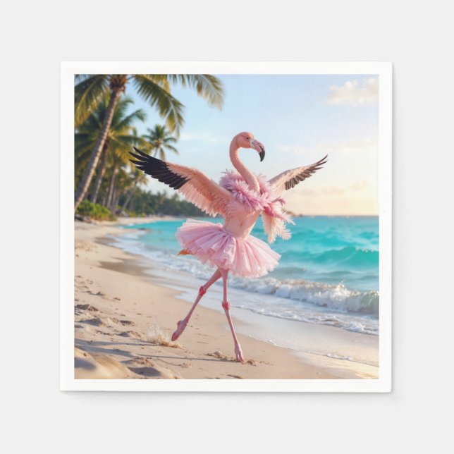 Flamingo Ballerina In a Pink Tutu On the Beach Napkin (Front)