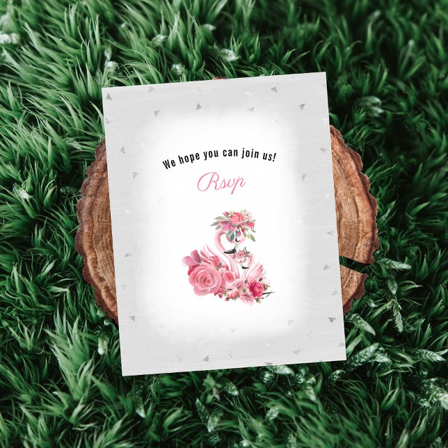 Flamingo Ballerina Silver Baby Shower RSVP Enclosure Card (Creator Uploaded)