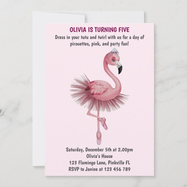 Flamingo Ballet Dancer Birthday Invitation (Front)