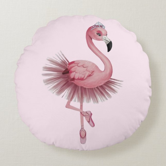 Flamingo Ballet Dancer Round Cushion (Front)