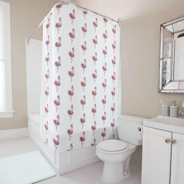 Flamingo Ballet Dancer Shower Curtain (In Situ)