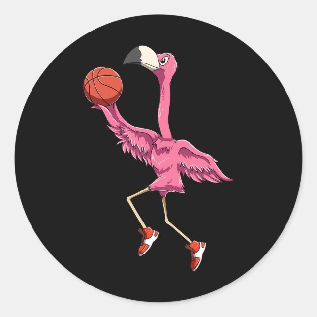Flamingo Basketball Flamingo Playing Basketball Fl Classic Round Sticker (Front)