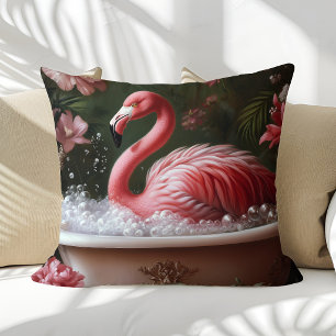 Flamingo Bathtub Floral Tropical Art Cushion