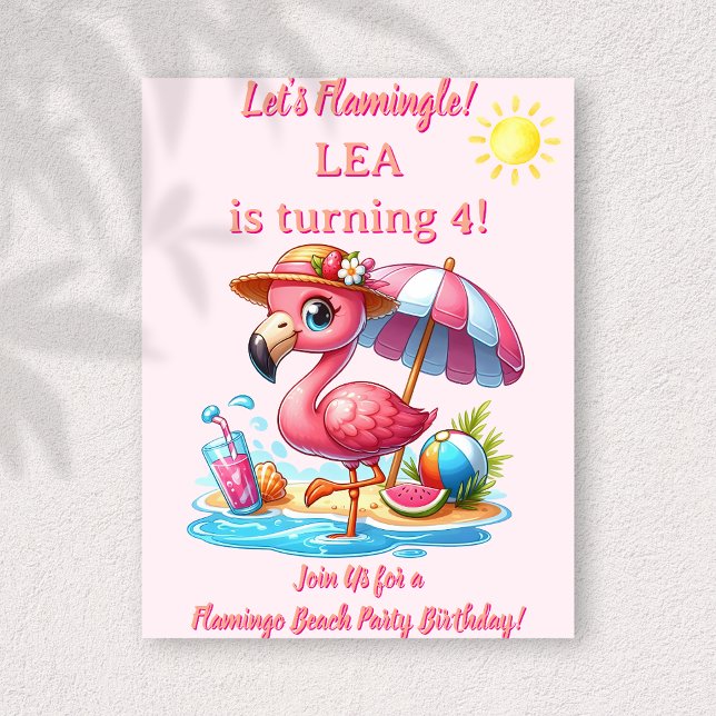 Flamingo Beach Birthday Invitation Let's Flamingl (Creator Uploaded)