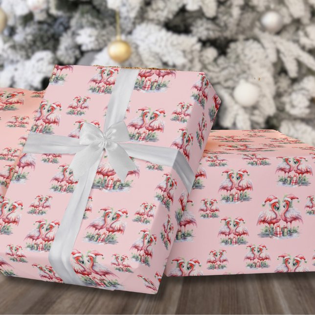 Flamingo Beach Christmas Wrapping Paper (Festive Flamingo Beach Pink Christmas Wrapping Paper )