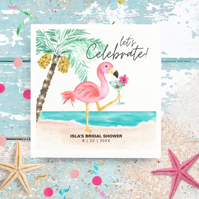 Flamingo Beach Cocktail Tropical Bridal Shower Napkin (Creator Uploaded)