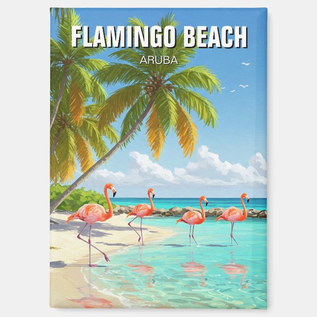 Flamingo Beach in Aruba Travel Magnet (Front)
