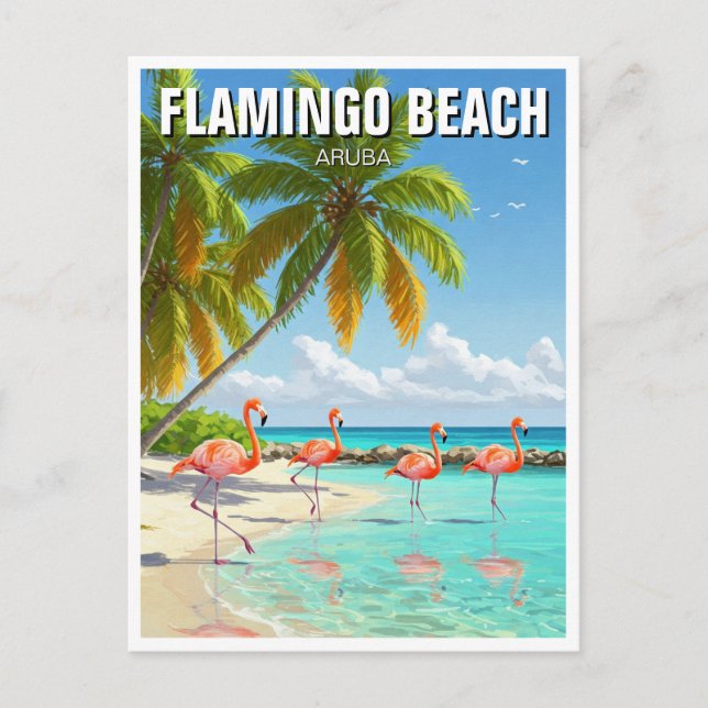 Flamingo Beach in Aruba Travel Postcard (Front)