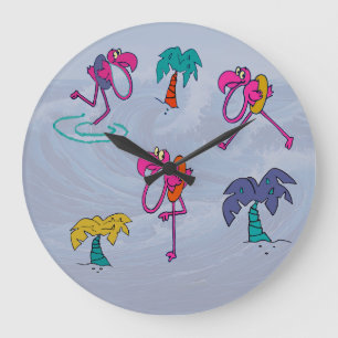 Flamingo Beach Large Clock