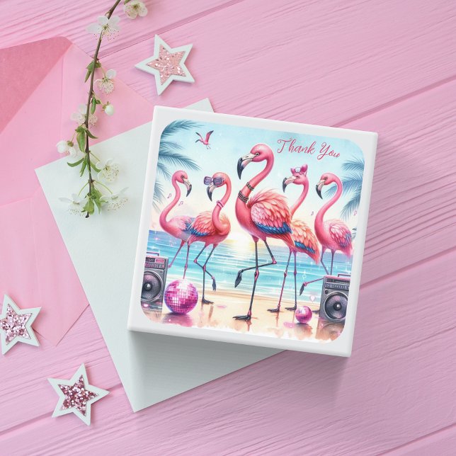 Flamingo Beach Party Thank You Square Sticker (Creator Uploaded)