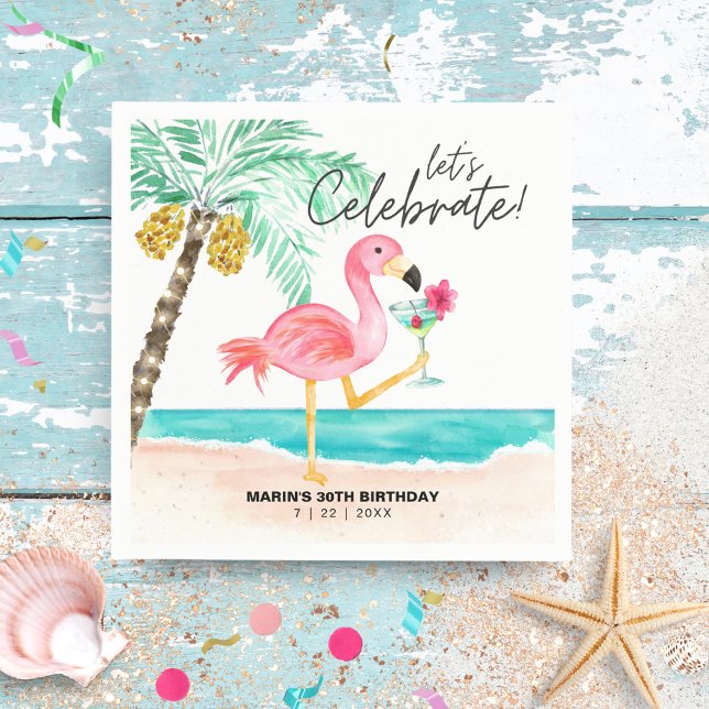 Flamingo Beach Party Tropical Cocktail Birthday Napkin (Creator Uploaded)