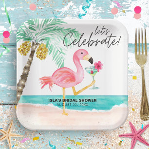 Flamingo Beach Party Tropical Palm Bridal Shower Paper Plate