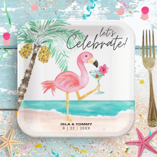 Flamingo Beach Party Tropical Wedding Shower Paper Plate