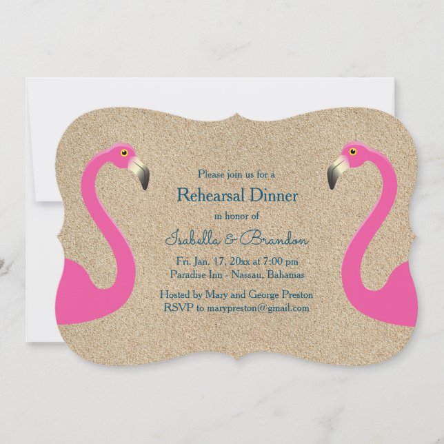 Flamingo Beach Rehearsal Dinner Invitation (Front)