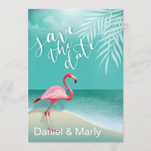 Flamingo Beach Save the Date   aqua Invitation