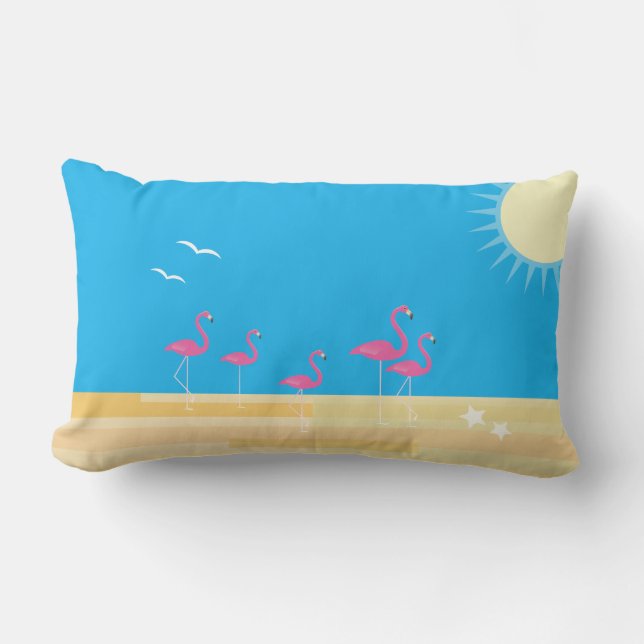 Flamingo Beach Scene - Outdoor Lumbar Cushion (Front)