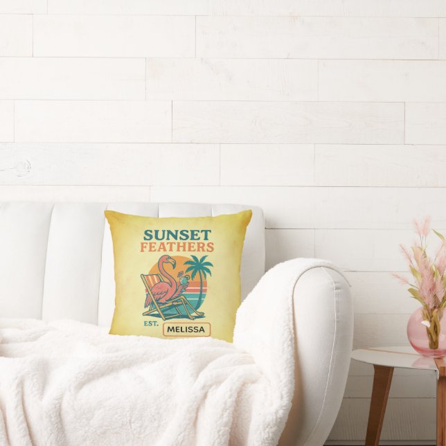 Flamingo Beach Scene with Custom Name Option Cushion (Couch)