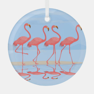 Flamingo Beach Summer Vintage Design Glass Tree Decoration