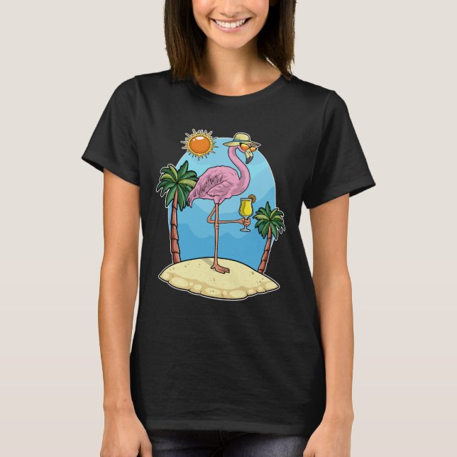 Flamingo Beach Sunglasses Summer T-Shirt (Front)