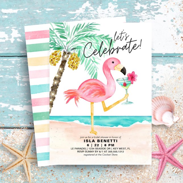 Flamingo Beach Tropical Bridal Shower Invitation (Creator Uploaded)