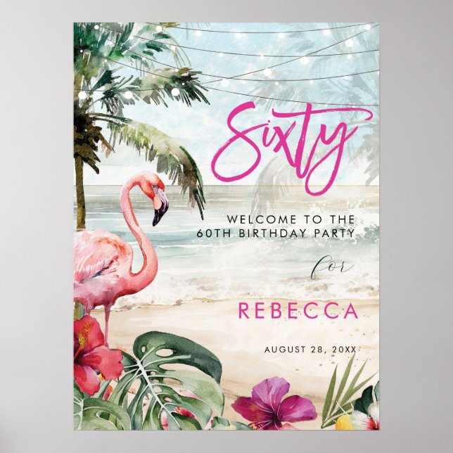 flamingo beach tropical sixty welcome sign poster (Front)