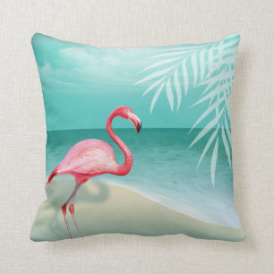 Flamingo Beach Wedding   aqua Cushion