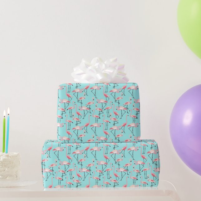 Flamingo Beach Wedding Pink and Blue Patterned Wrapping Paper (Party Gifts)