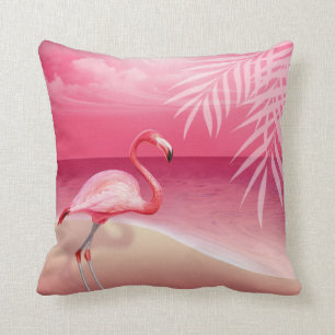 Flamingo Beach Wedding   pink Cushion
