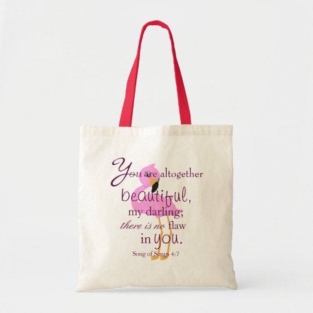 Flamingo Beauty Bible Verse Tote Bag (Front)