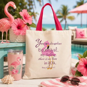 Flamingo Beauty Bible Verse Tote Bag