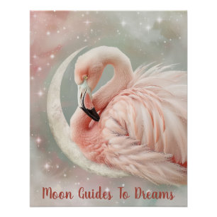 Flamingo bird baby sleeping on Moon Poster