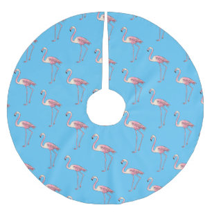 Flamingo bird cartoon illustration  brushed polyester tree skirt