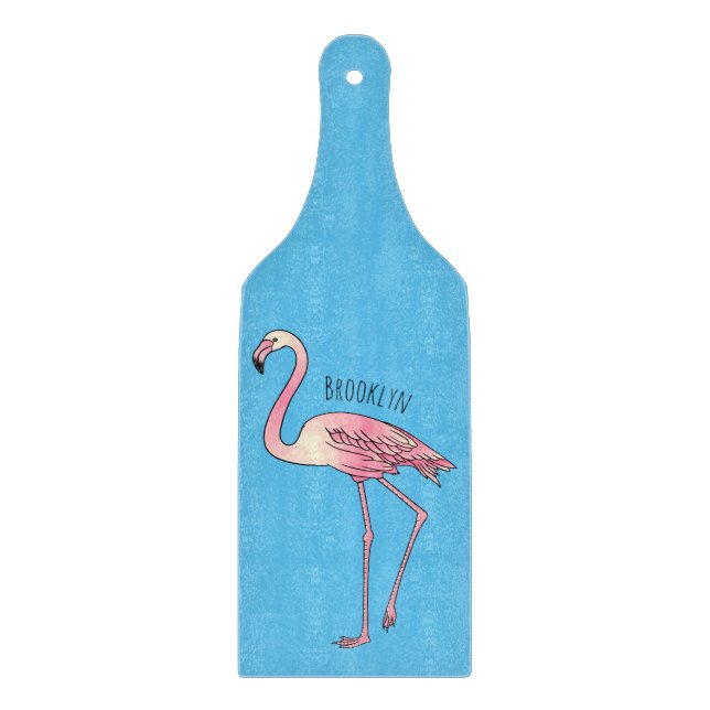 Flamingo bird cartoon illustration cutting board (Front)