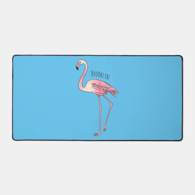Flamingo bird cartoon illustration  desk mat (Front)