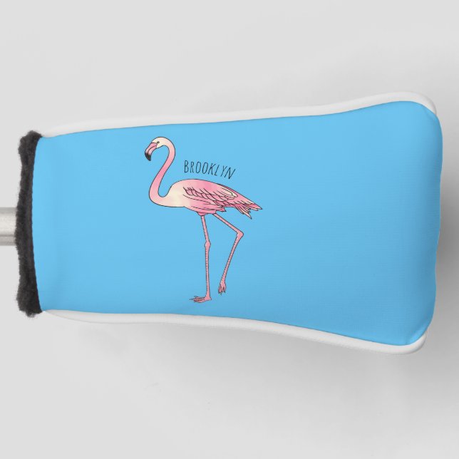Flamingo bird cartoon illustration  golf head cover (Front)