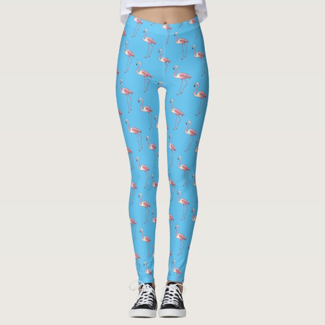 Flamingo bird cartoon illustration  leggings (Front)