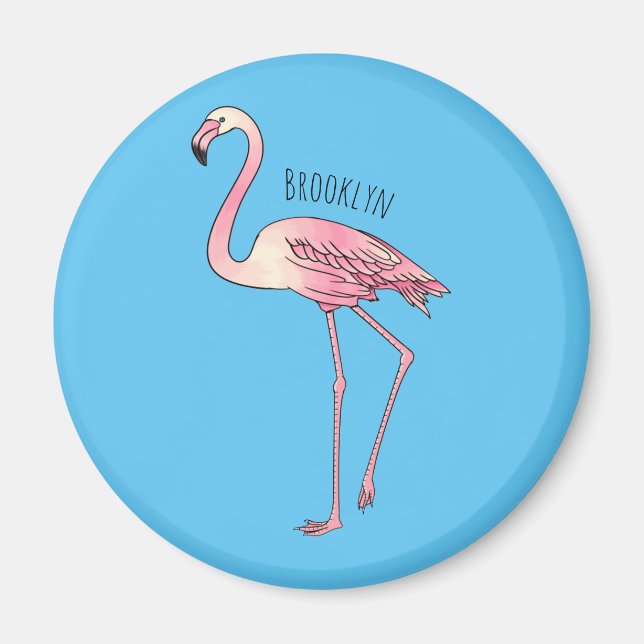 Flamingo bird cartoon illustration  magnet (Front)