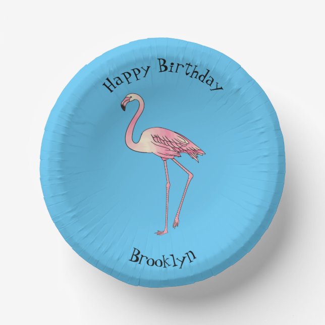 Flamingo bird cartoon illustration  paper plate (Front)