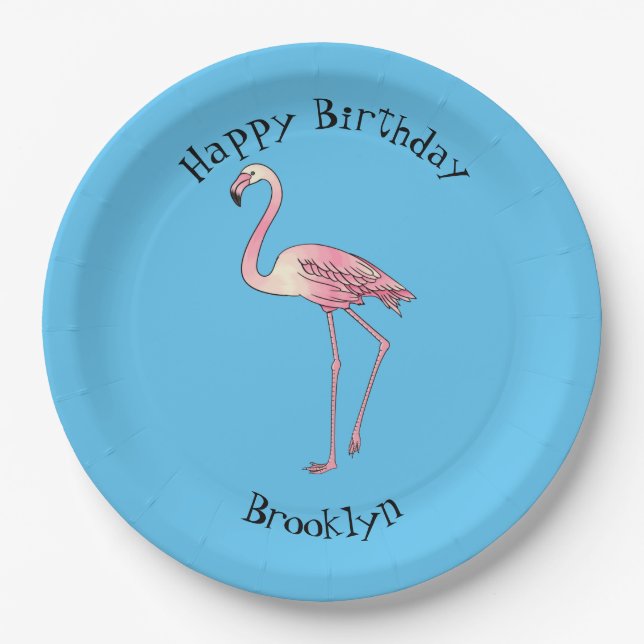 Flamingo bird cartoon illustration  paper plate (Front)