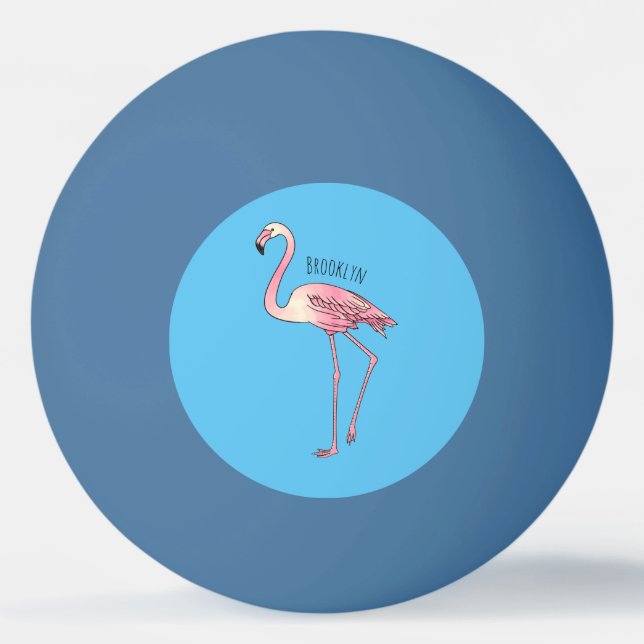 Flamingo bird cartoon illustration ping pong ball (Front)
