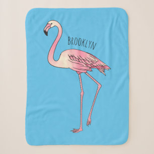 Flamingo bird cartoon illustration sherpa blanket